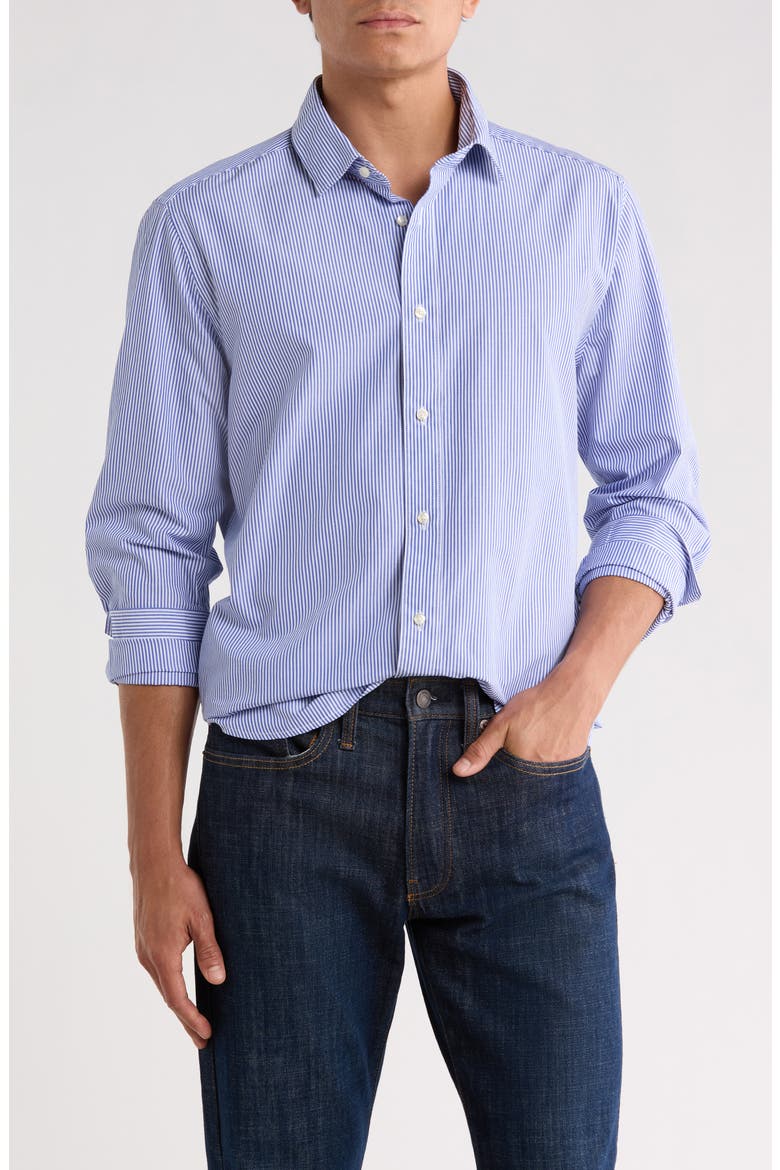 Graham Tailored Fit Stripe Button-Up Shirt, Main, color, NAVY