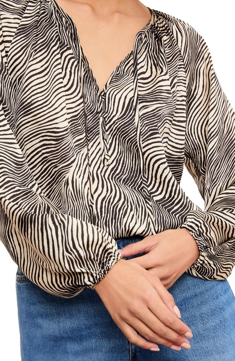 Friends Like These Mono Print Tie Neck Top, Alternate, color, 