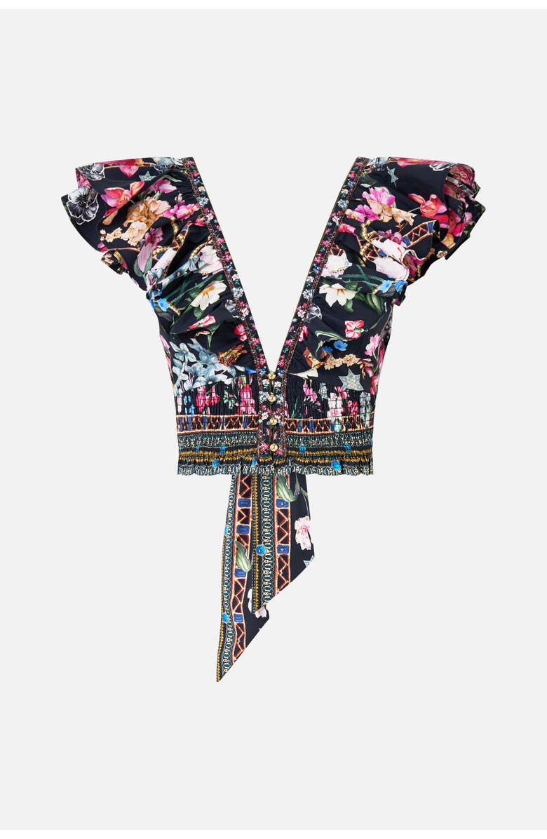 Camilla Deep V Frill Short Sleeve Top Midnight In Monserrate, Main, color,