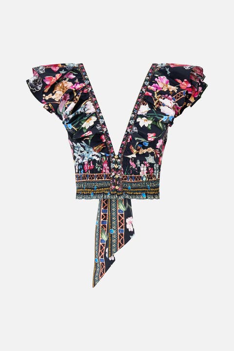 Deep V Frill Short Sleeve Top Midnight In Monserrate