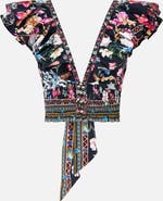 Camilla Deep V Frill Short Sleeve Top Midnight In Monserrate