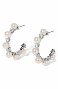 Cubic Zirconia & Faux Pearl Hoop Earrings