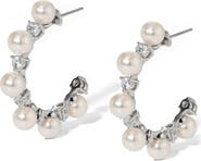 Nadri Cubic Zirconia & Faux Pearl Hoop Earrings