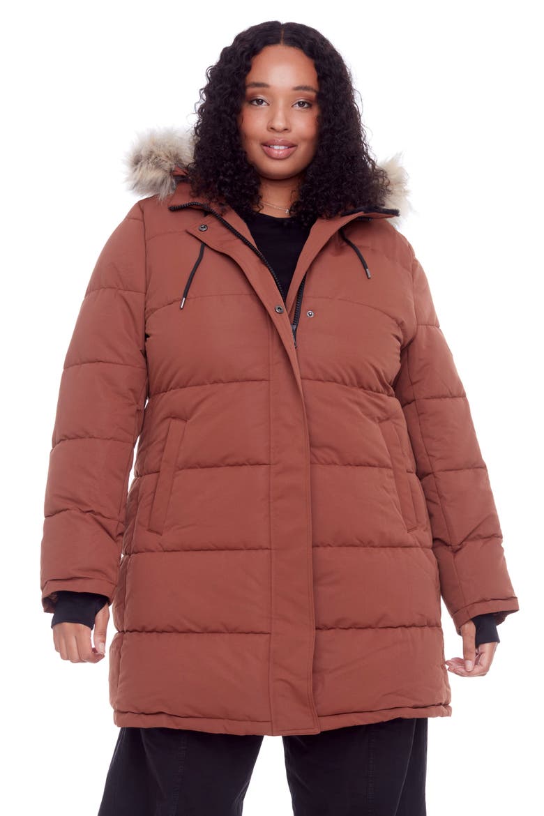 AULAVIK PLUS SIZE - Vegan Down Mid-length Hooded Parka Coat, Alternate, color, MAPLE