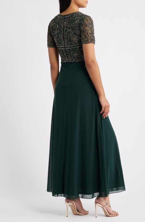 Pisarro Nights Beaded Bodice A-line Gown In Green