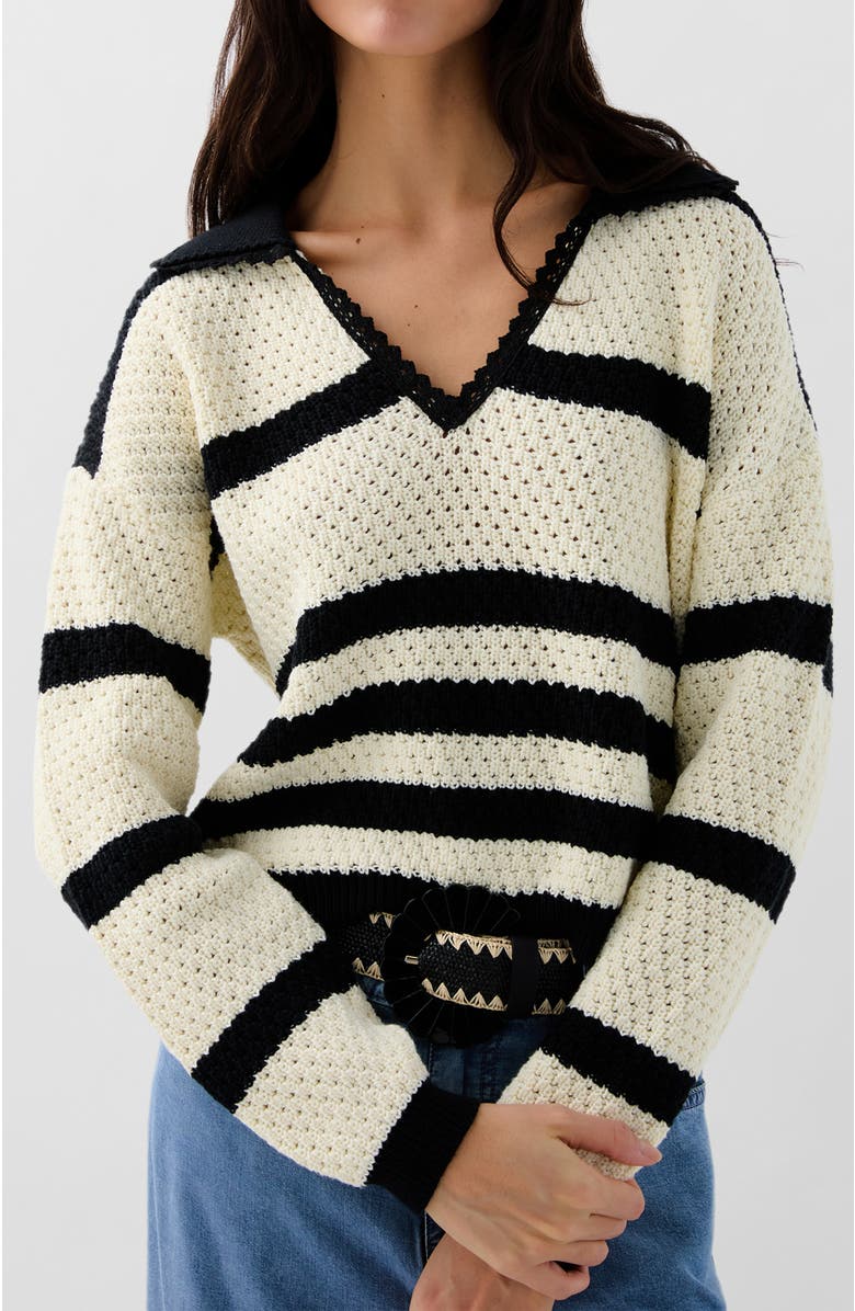 Scalpers Polo Crochet Jumper, Main, color, Blackstripes