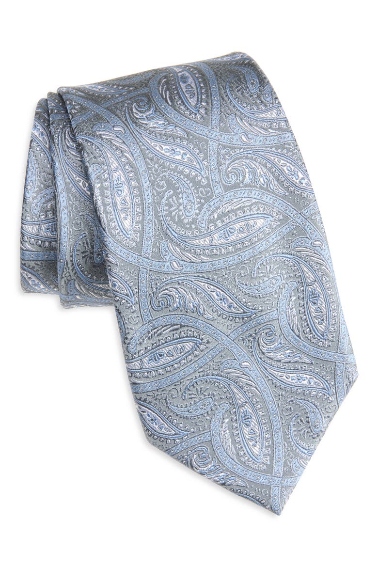 Paisley Silk Tie, Main, color, GREY