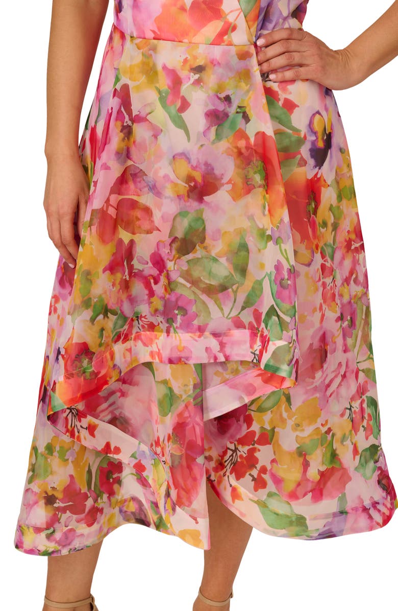 Adrianna Papell Print High-Low Midi Dress, Alternate, color, Pink Multi