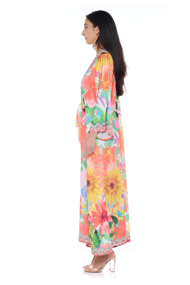 Floral Long Sleeve Wrap Duster, Alternate, color, ORANGE
