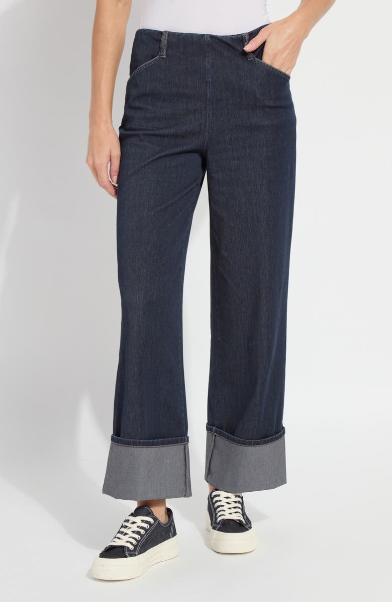 Lysse Samara Cuffed Pull-On Wide Leg Jeans, Main, color, Indigo