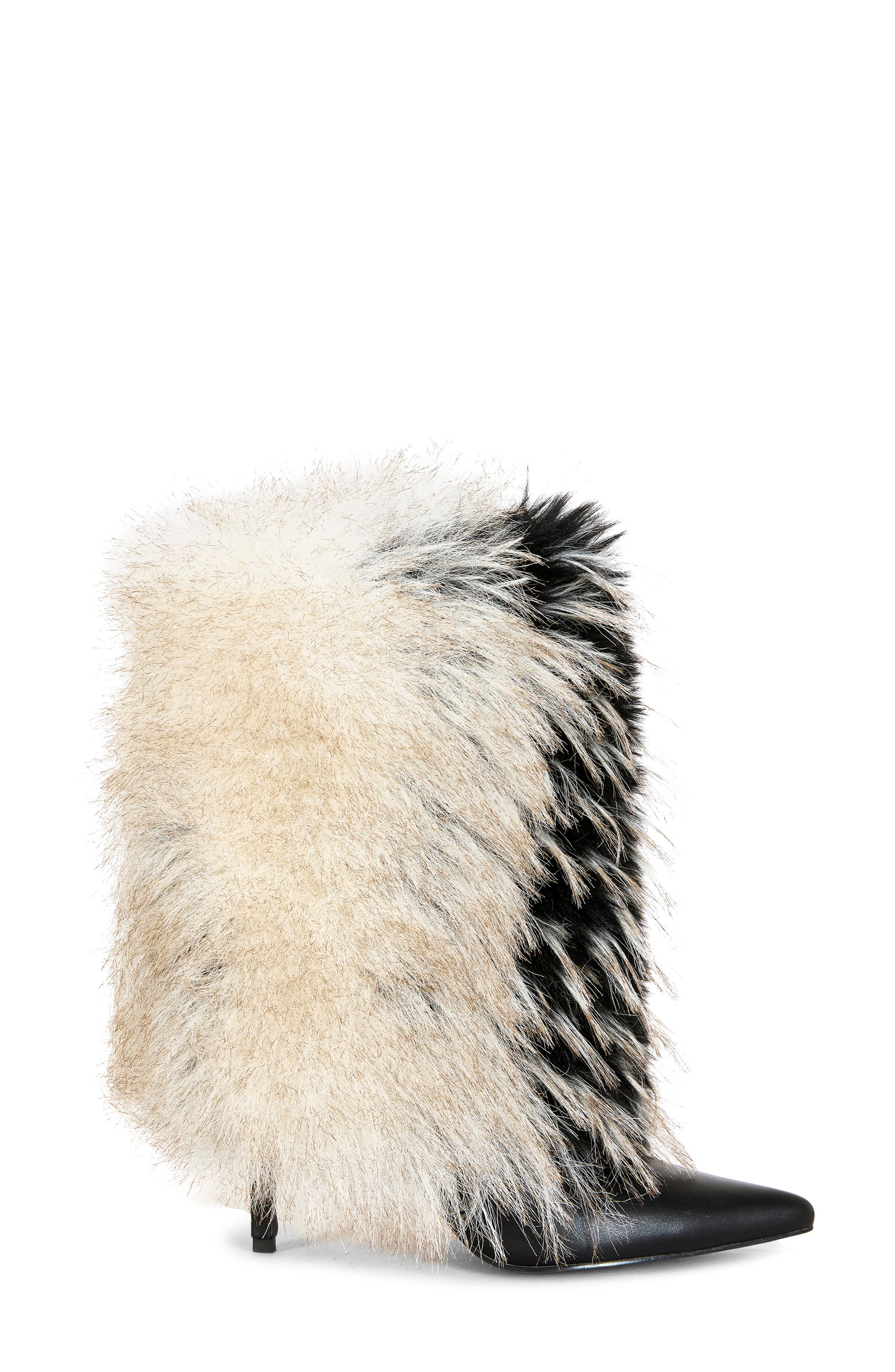 AZALEA WANG Astrali Faux Fur Stiletto Bootie, Alternate, color, Black