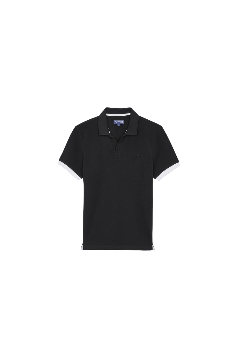 Men's Solid Cotton Polo, Main, color, NOIR