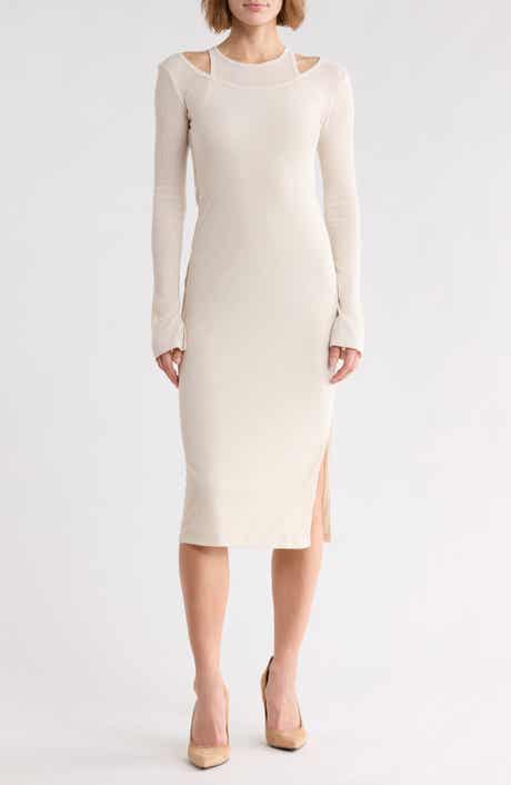 Ecna Cold Shoulder Ribbed Midi Dress