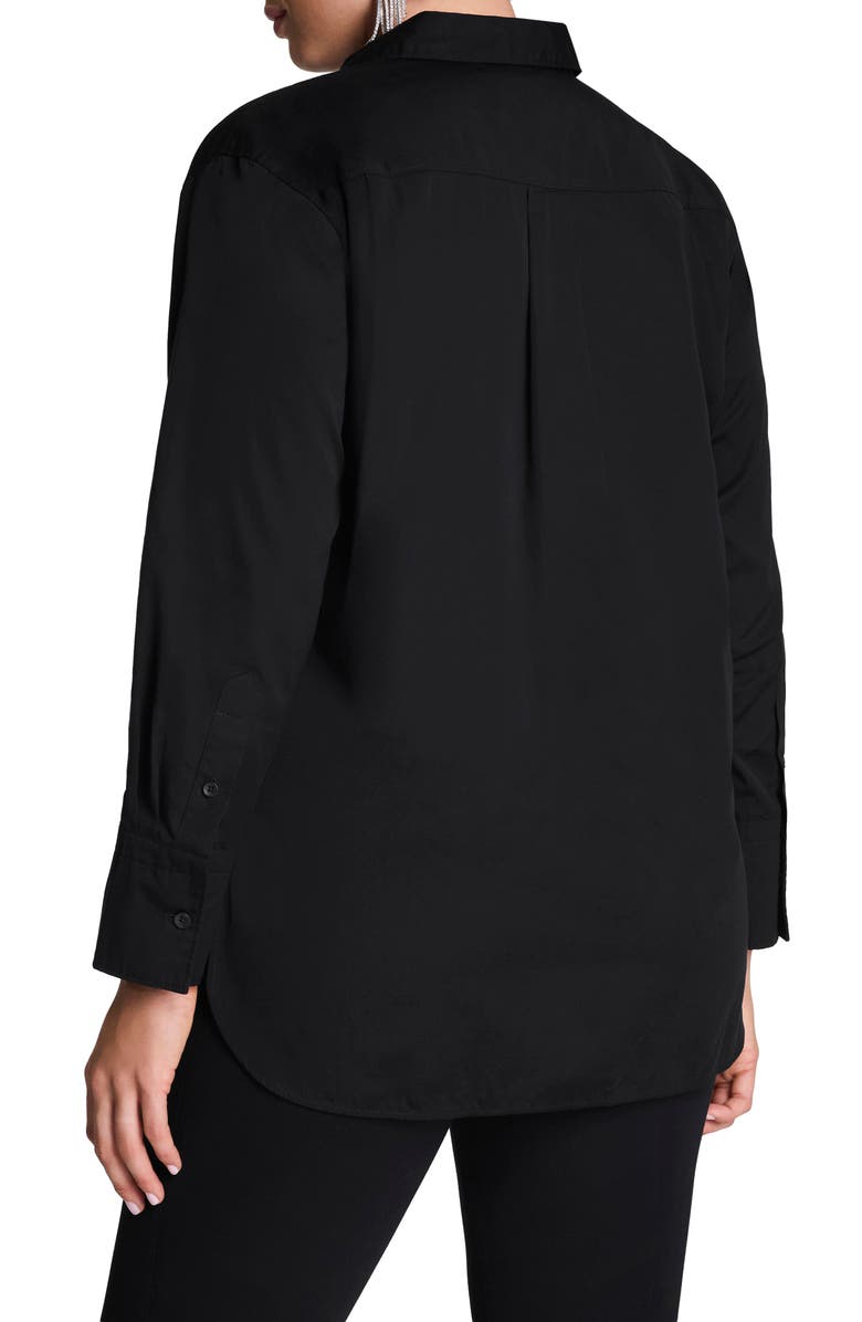 SPANX<sup>®</sup> Bibbed Tuxedo Cotton Poplin Button-Up Shirt, Alternate, color, Classic Black