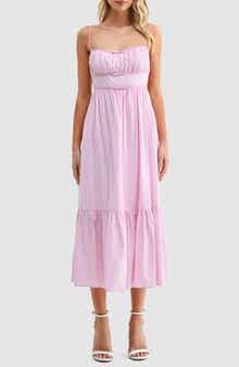 Stripe Bow Detail Ruffle Hem Midi Dress