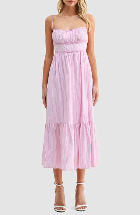 Stripe Bow Detail Ruffle Hem Midi Dress