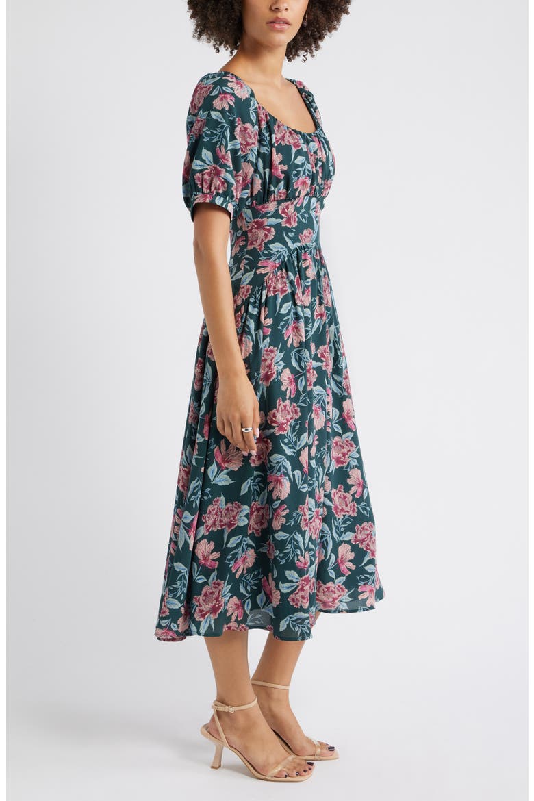 Floral Fit & Flare Midi Dress, Alternate, color, GREEN FRANNIE FLORAL