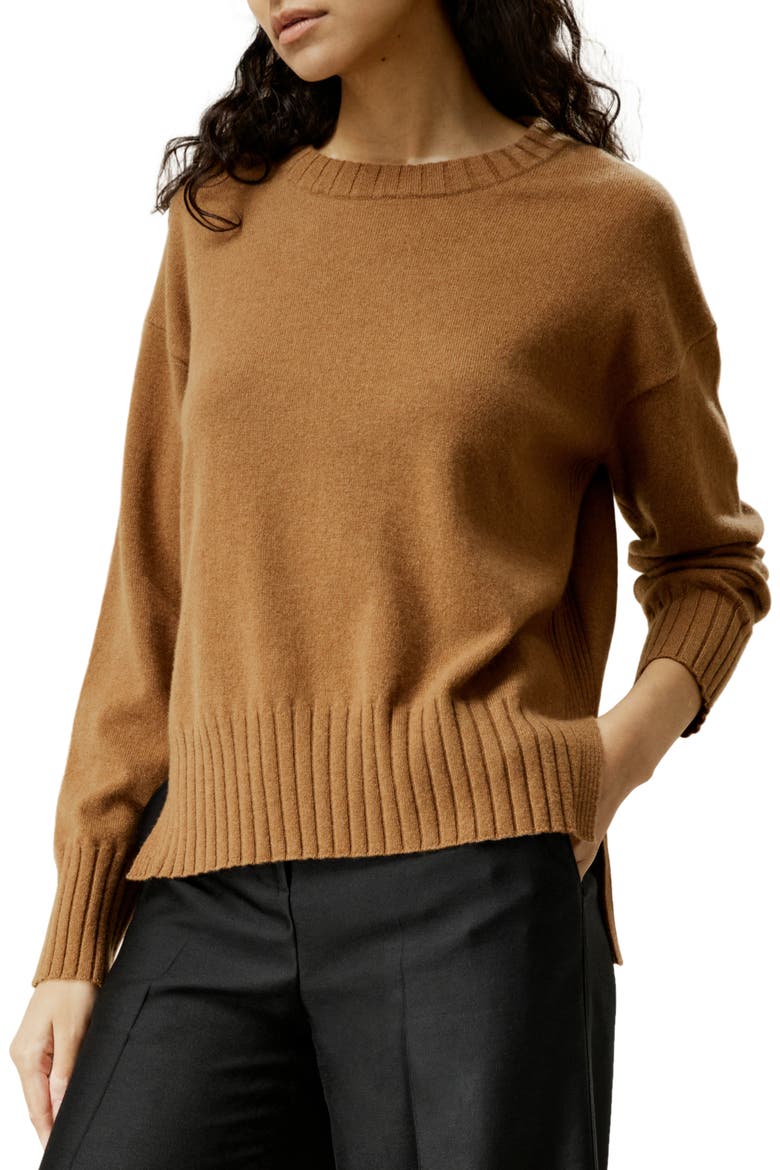 Women's Crew Neck Cashmere Sweater, Main, color, Brown