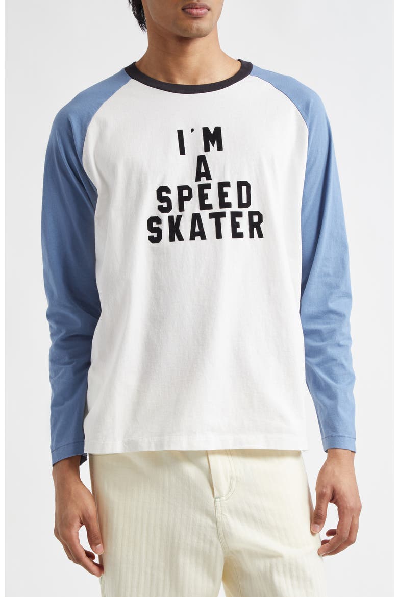 Skater Flocked Baseball T-Shirt, Main, color, BLUE/ CREAM
