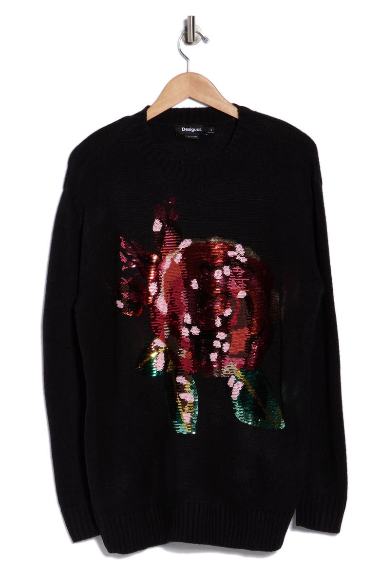 Sequin Knit Sweater, Alternate, color, BLACK