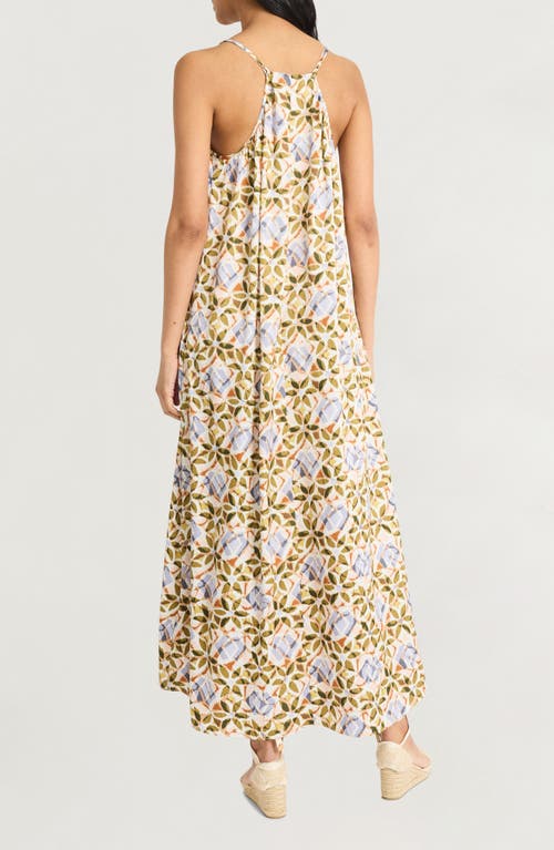 The Good Journey Gathered Racerback Maxi Sundress In Olive/blue