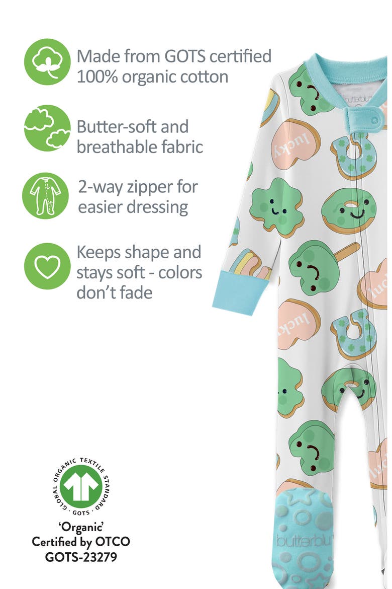 Cruz One-Piece Fitted Organic Cotton Footie Pajamas, Alternate, color, FEELIN' LUCKY