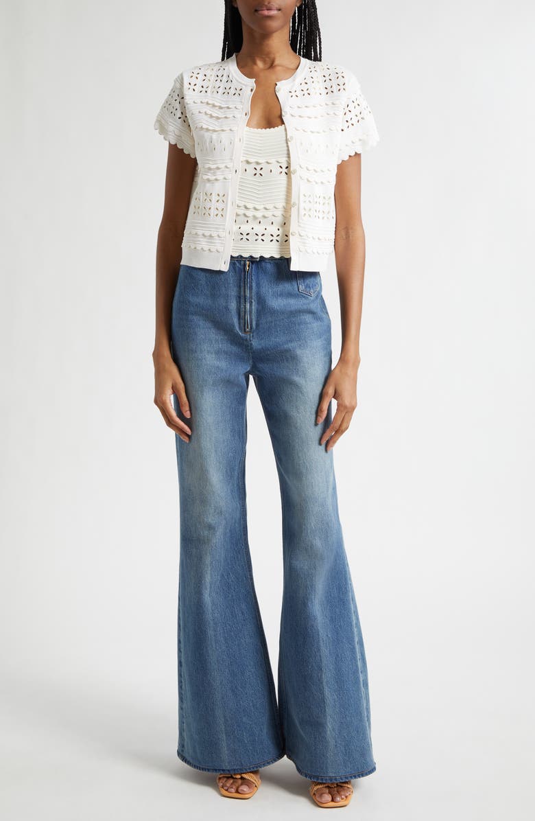 Ulla Johnson Abriana Eyelet Scallop Trim Cardigan, Alternate, color, Cowrie