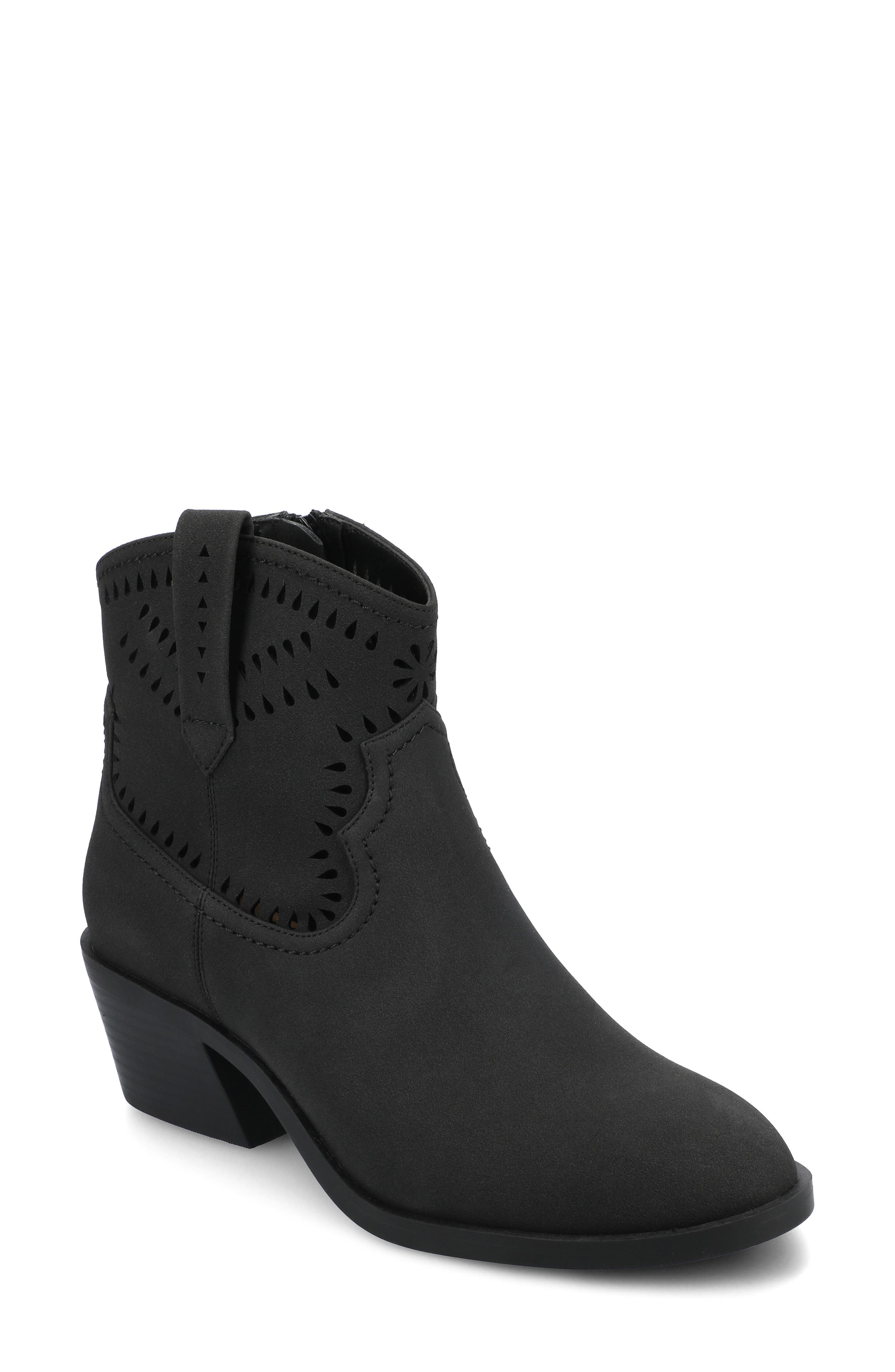 Journee Collection Eyelet Block Heel Bootie, Main, color, Black