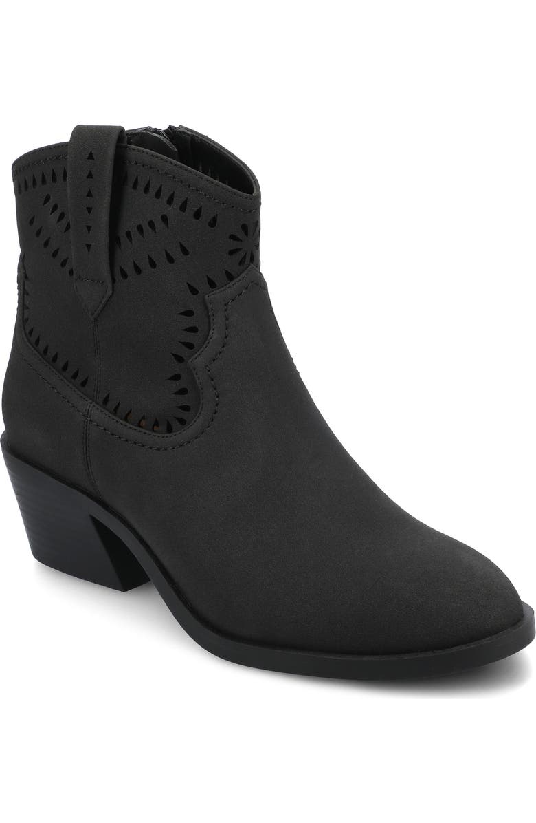 Journee Collection Eyelet Block Heel Bootie, Main, color, Black