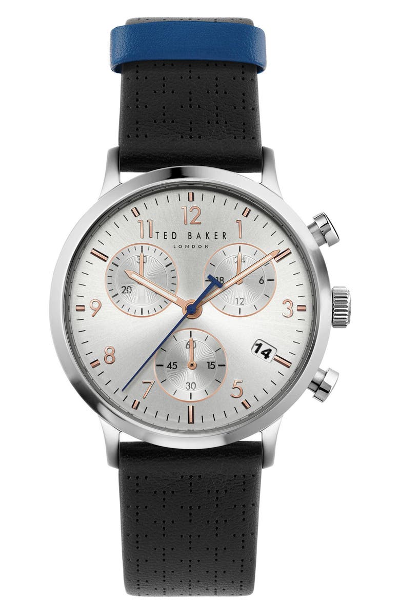 Ted Baker Cream Case Leather Strap Watch, 40mm, Main, color, Black