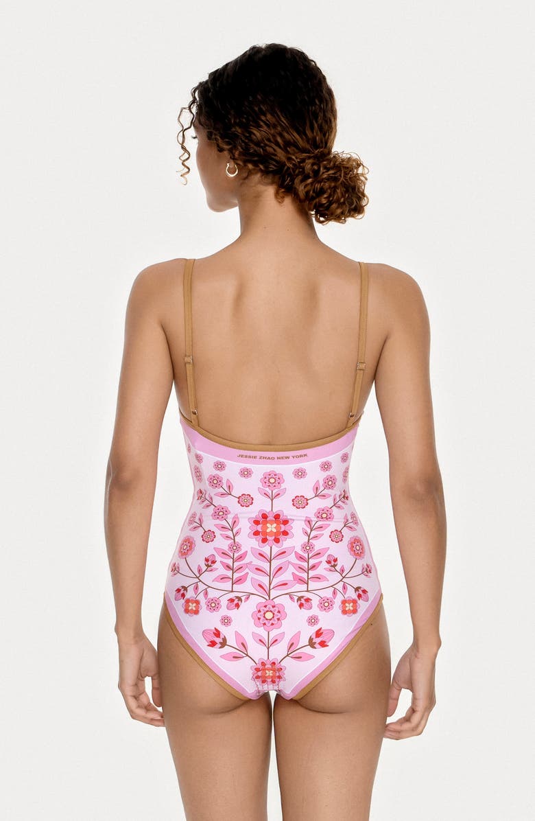 Jessie Zhao New York Pink Garden Reversible V-Neck One-Piece Swimsuit, Alternate, color, Pink
