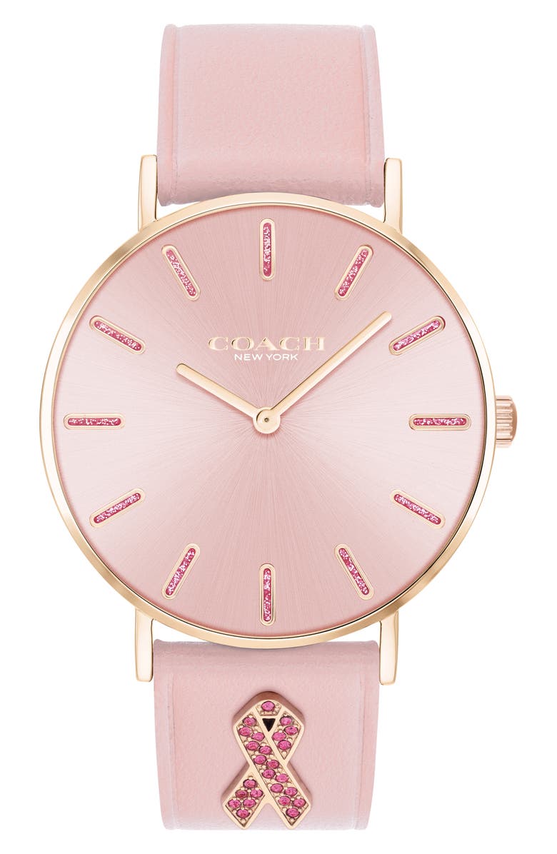 COACH Perry Breast Cancer Awareness Leather Strap Watch, 36mm