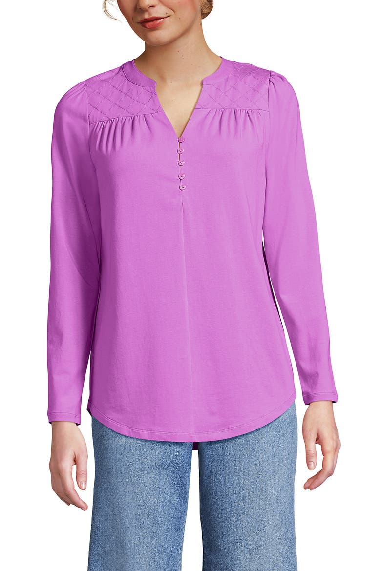 Long Sleeve Lightweight Jersey Notch Neck Tunic Top, Main, color, Aster Pink