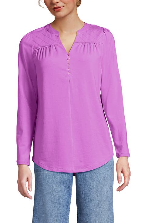 Long Sleeve Lightweight Jersey Notch Neck Tunic Top
