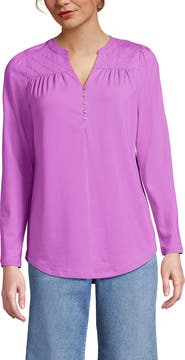 Lands' End Long Sleeve Lightweight Jersey Notch Neck Tunic Top