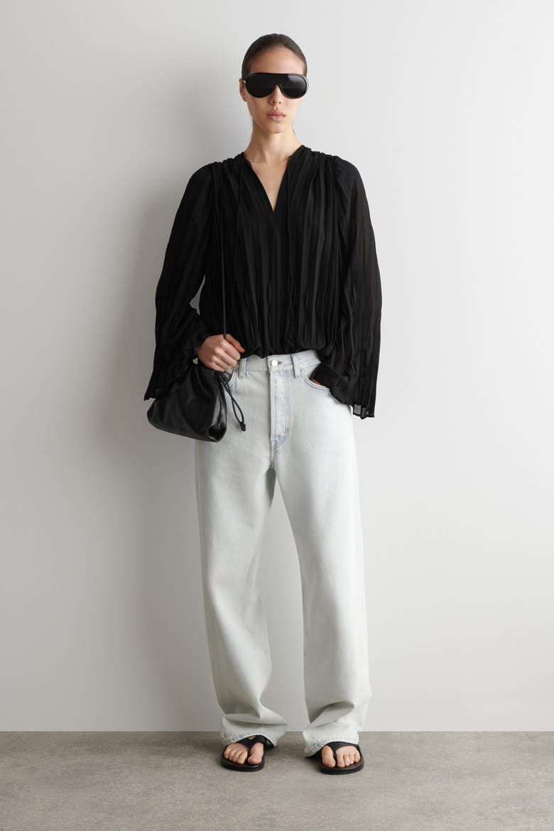 Tie-Front Pleated Georgette Blouse, Alternate, color, BLACK