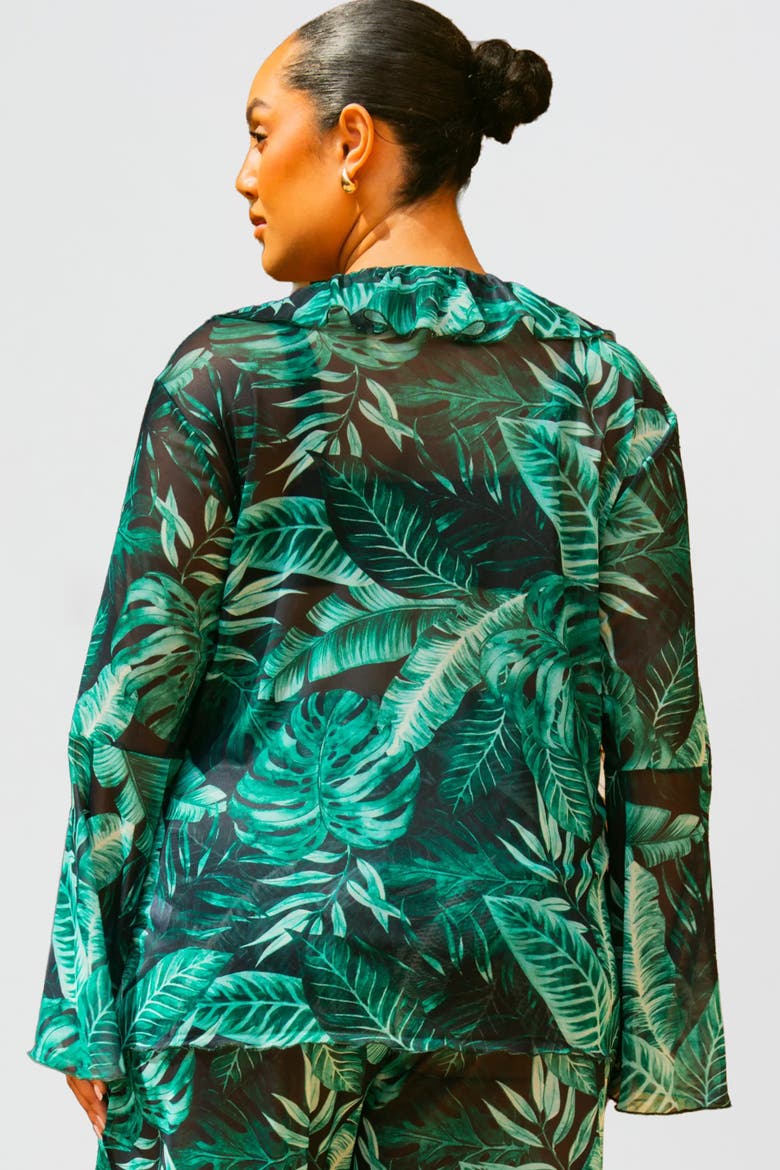 Curve Palm Print Ruffle Resort Top, Alternate, color, Green