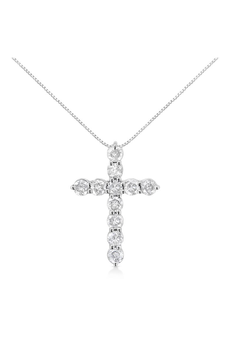Silver 1.0 Cttw Prong Set Diamond Cross 18" Pendant Necklace, Main, color, White