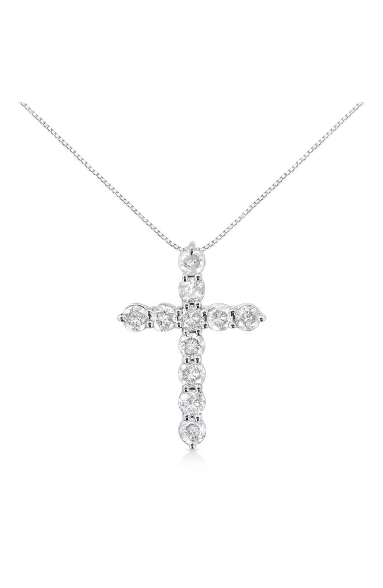 Haus of Brilliance Silver 1.0 Cttw Prong Set Diamond Cross 18" Pendant Necklace, Main, color, White