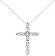Haus of Brilliance Silver 1.0 Cttw Prong Set Diamond Cross 18" Pendant Necklace