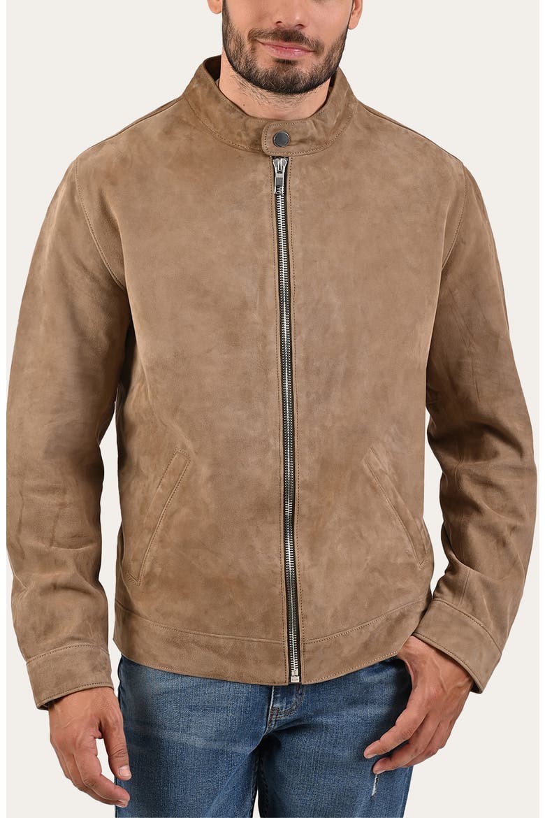 Cafe Leather Racer Jacket, Main, color, TAUPE