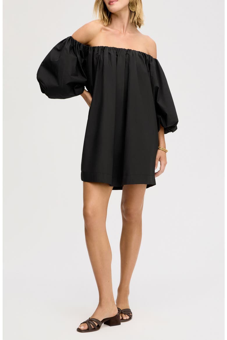 Bubble Sleeve Off the Shoulder Cotton Poplin Minidress, Alternate, color, TRUE BLACK