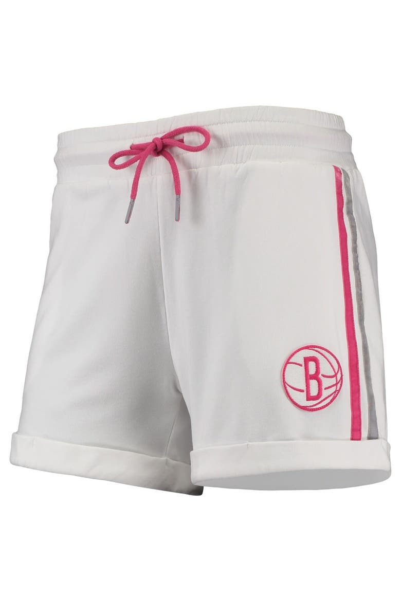 Women's Lusso White/Pink Brooklyn Nets Melody Cuffed Tri-Blend Shorts, Alternate, color, White