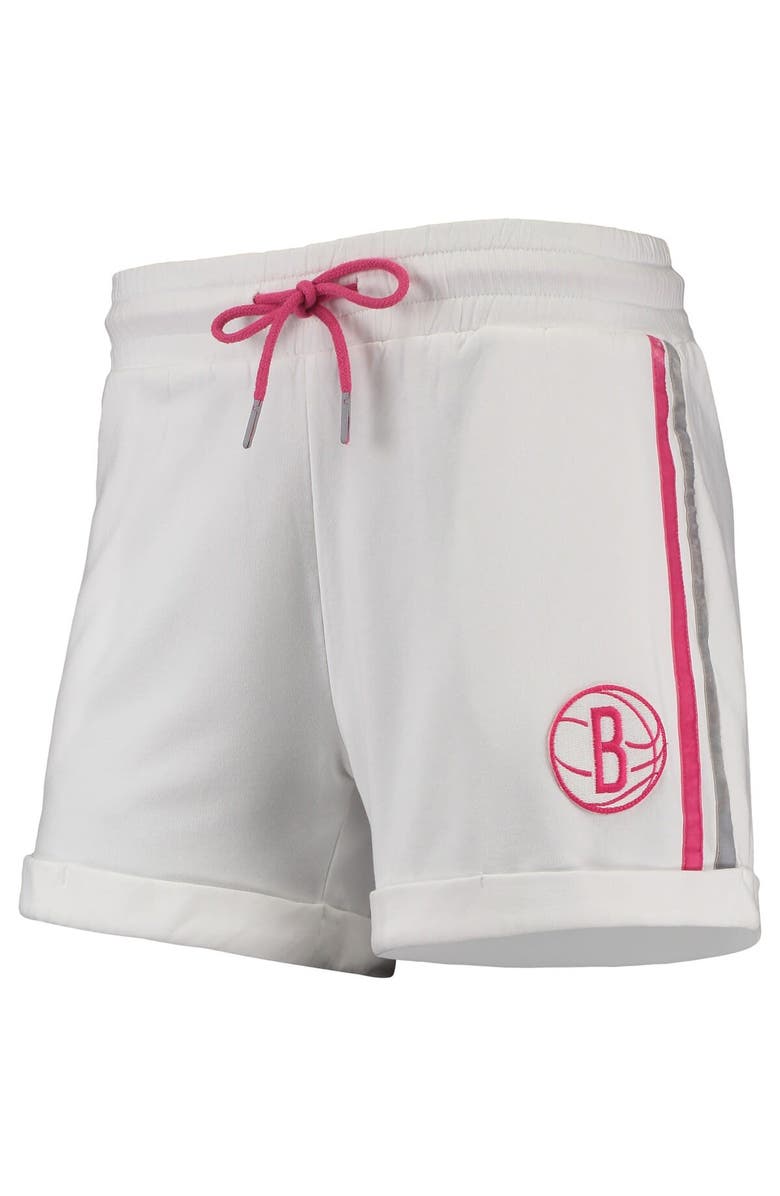 LUSSO Women's Lusso White/Pink Brooklyn Nets Melody Cuffed Tri-Blend Shorts, Alternate, color, White