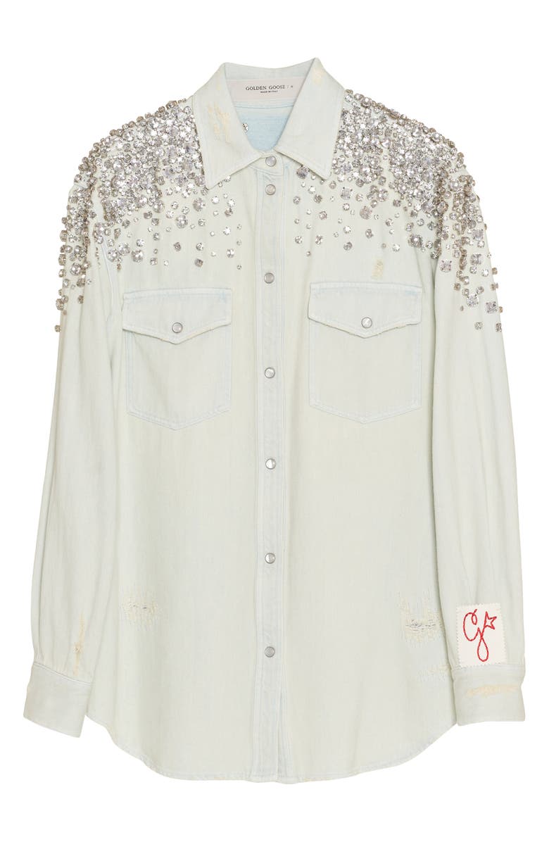 Golden Goose Crystal Embellished Boyfriend Denim Shirt, Alternate, color, 