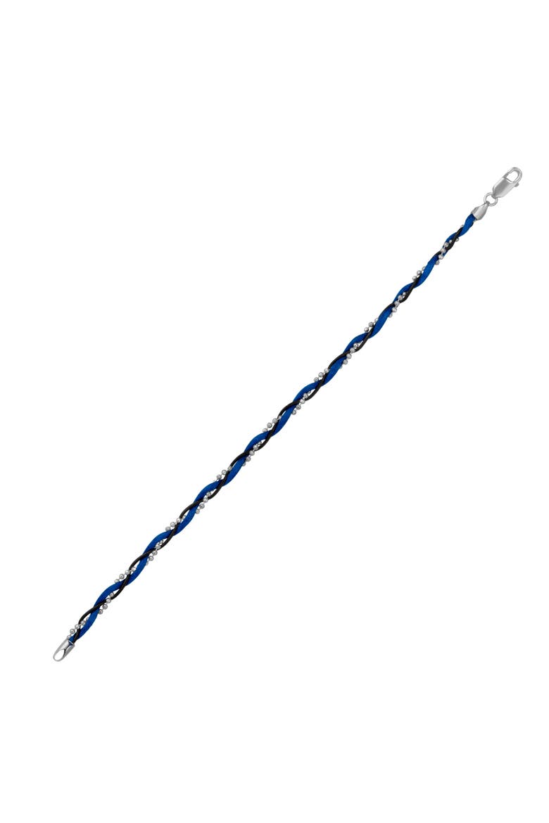 Blue Braided Rope Sterling Silver Beaded Chain Bracelet, Main, color, Silver