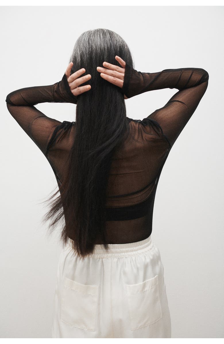 SILK LAUNDRY Mesh Long Sleeve Top, Alternate, color, Black