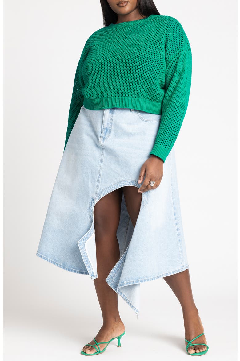 Boxy Crop Open Stitch Cotton Blend Sweater, Alternate, color, PEPPER GREEN