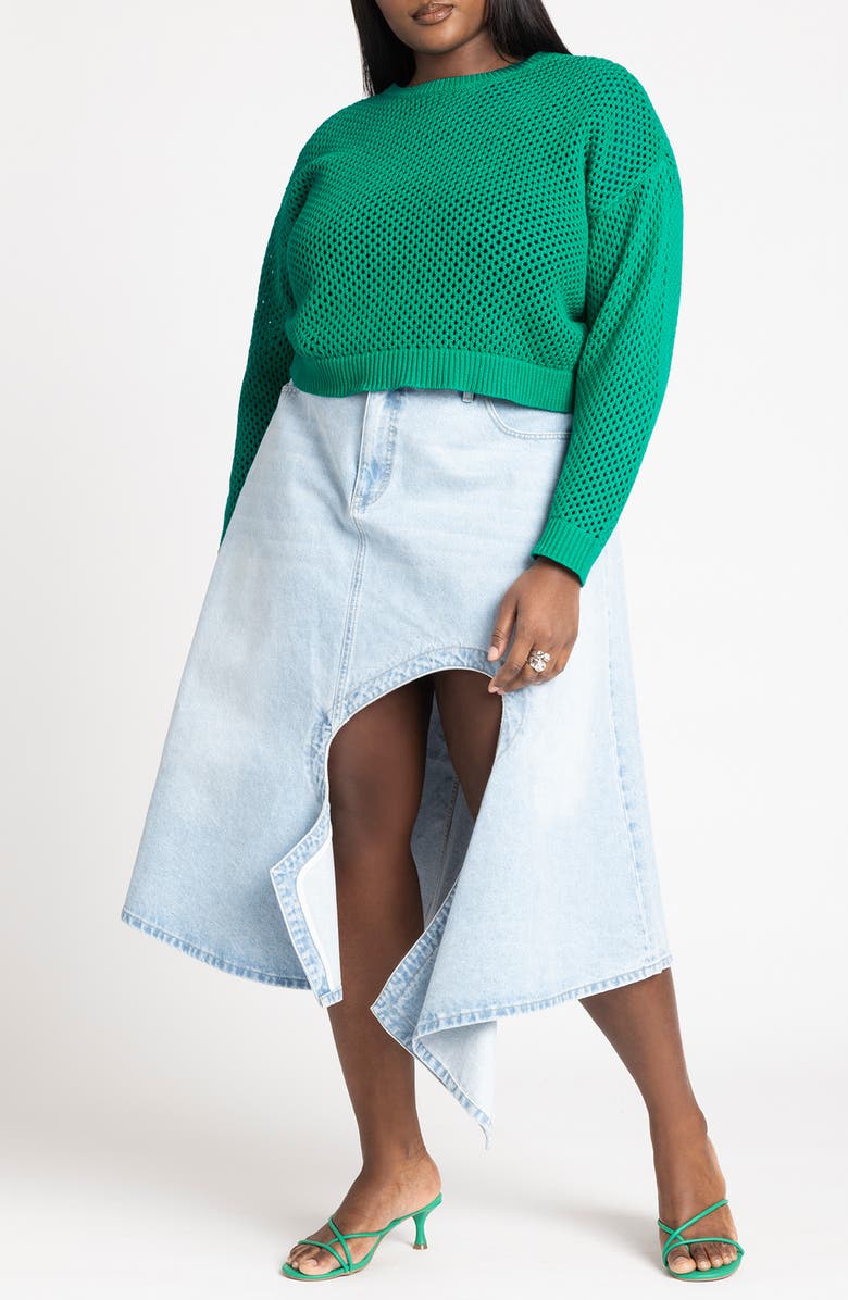 ELOQUII Boxy Crop Open Stitch Cotton Blend Sweater, Alternate, color,