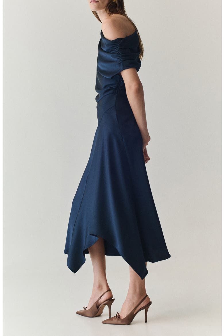 Asymmetrical Satin Dress, Main, color, NAVY